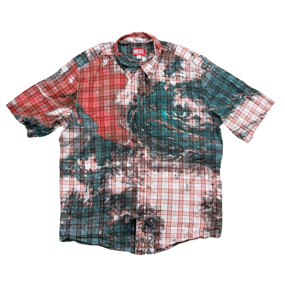 Diesel Button Down Shirt Mens 50 Multicolor Plaid Bleached S-UMBE-SSL-GLOBE